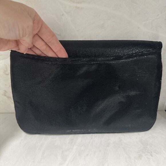 VINTAGE Frenchy of California Black Evening Envelope Clutch Sparkly Shiny - Picture 8 of 14